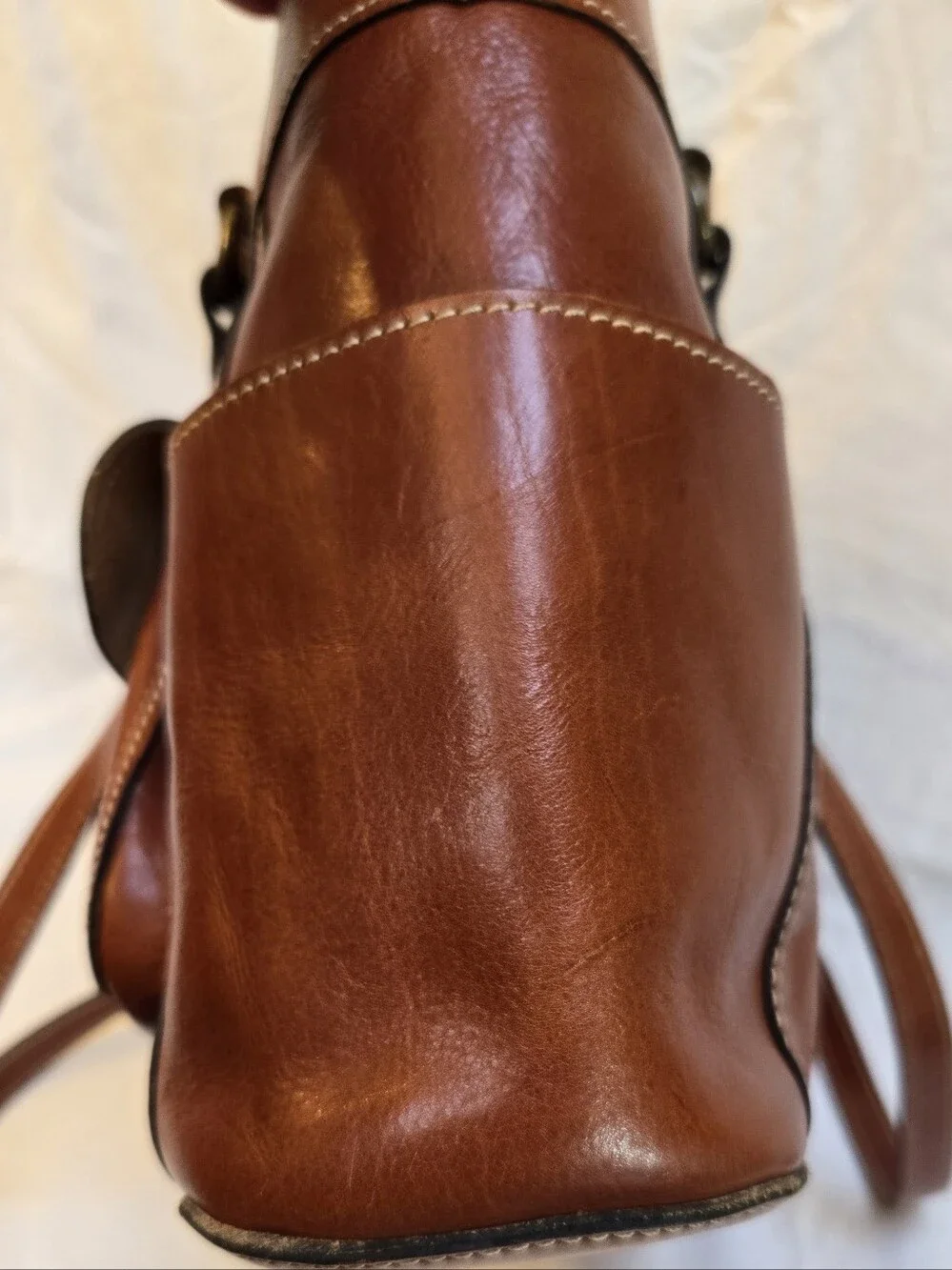 Patricia Nash Brown Italian Leather Tote Shoulder Bag Cognac Multi Pocket Large